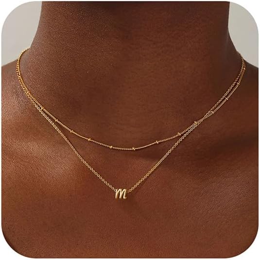 Yoosteel Layered Initial Necklaces for Women Trendy, 14K Gold Plated Letter A-Z Pendant Necklace Tiny Initial Necklace Personalized Monogram Layered Gold Initial Necklaces for Women Jewelry