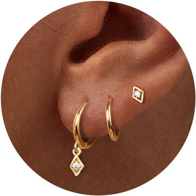 3 Pairs Gold Hoop Earrings Set: Dainty Stud Earrings Trendy Small 14K Gold Plated Hypoallergenic Dangle Cartilage Huggie Hoop Earrings for Women Gold Jewelry for Women Gifts