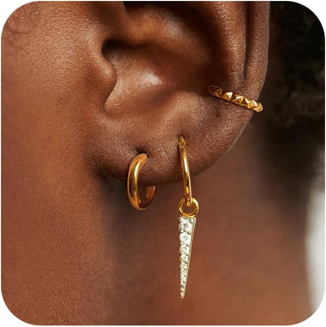 3 Pairs Gold Hoop Earrings Set: Dainty Stud Earrings Trendy Small 14K Gold Plated Hypoallergenic Dangle Cartilage Huggie Hoop Earrings for Women Gold Jewelry for Women Gifts