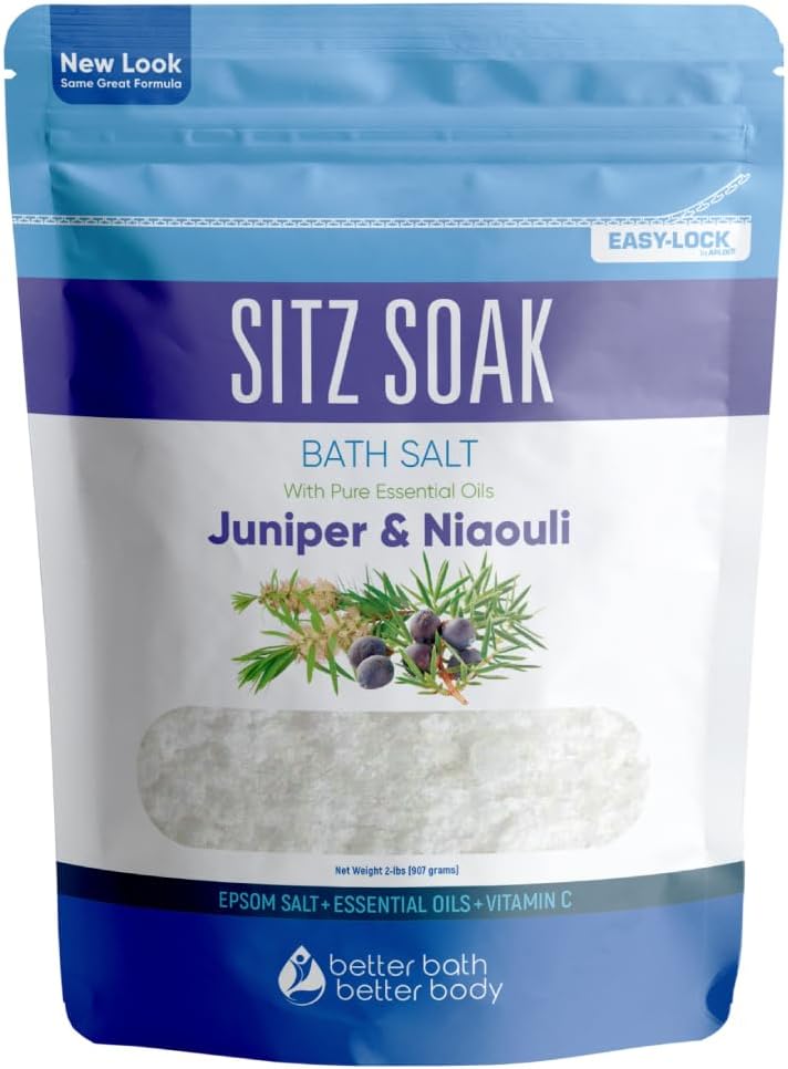 Sitz Bath Soak 2-Lbs Sitz Salt Epsom Salt Hemorrhoid Soothing with Pure Essential Oils in BPA Free Pouch with Press-Lock Seal Made in USA