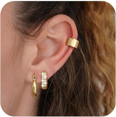 3 Pairs Gold Hoop Earrings Set: Dainty Stud Earrings Trendy Small 14K Gold Plated Hypoallergenic Dangle Cartilage Huggie Hoop Earrings for Women Gold Jewelry for Women Gifts