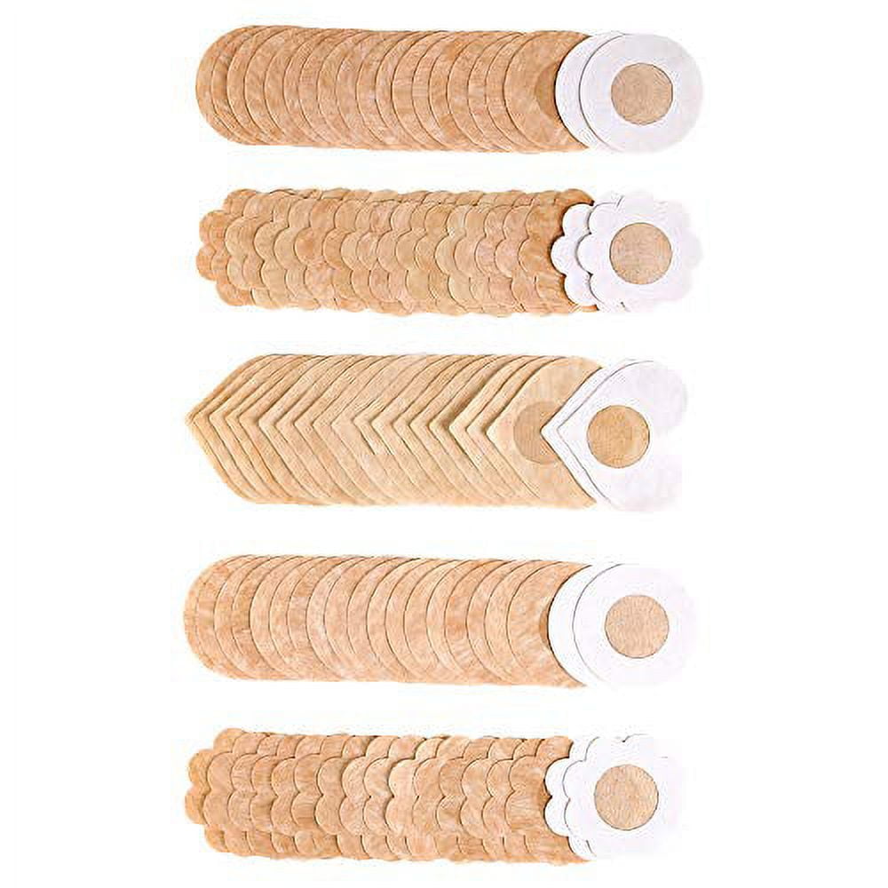 Greneric 100 Pcs Pasties Nipple Covers Disposable Breast Pasties Comfortable Satin Petals Pasties Petal Self-Adhesive Multi-Shape Bra for Women, Beige, Large