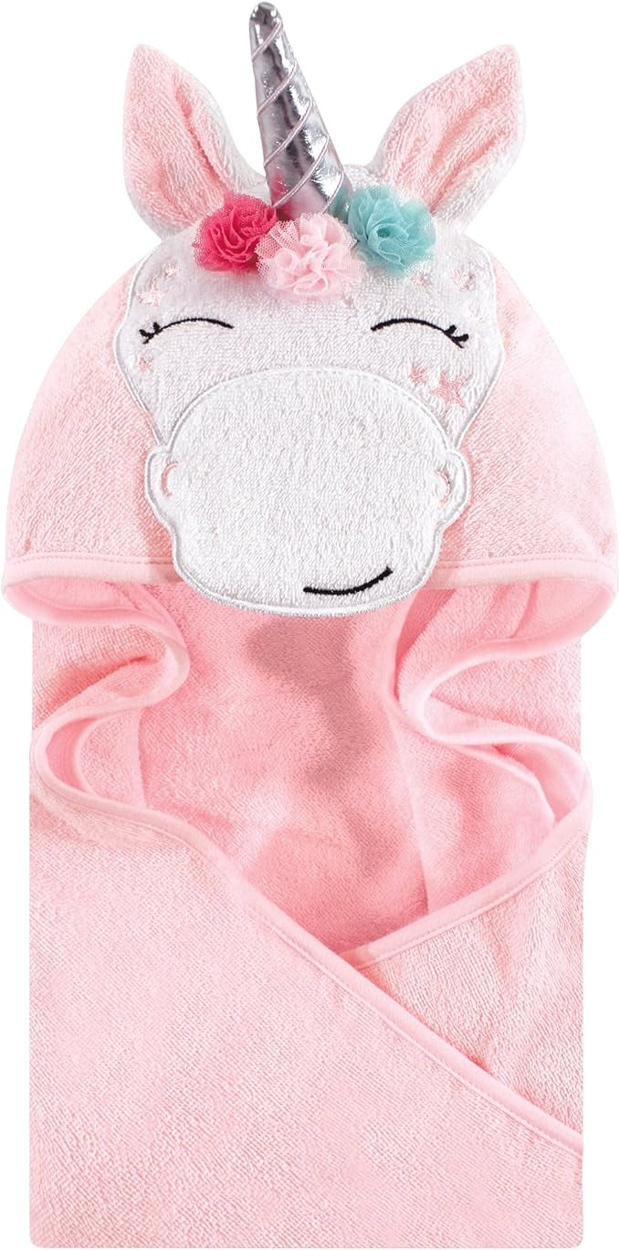 Hudson Baby Unisex Baby Cotton Animal Face Hooded Towel, Whimsical Unicorn, One Size