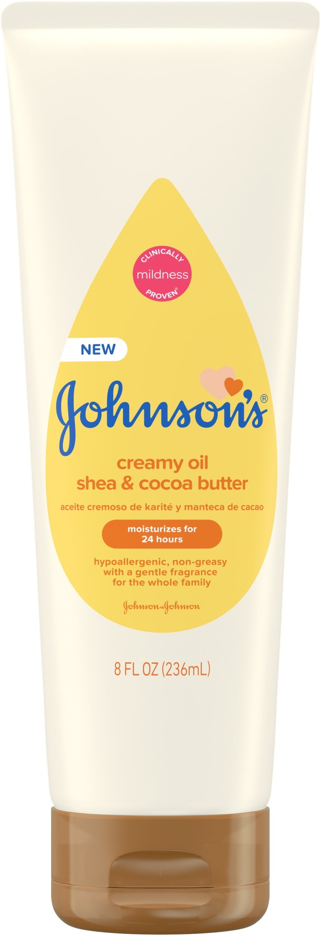 Johnson's Moisturizing Creamy Oil for Baby with Shea &amp; Cocoa Butter, Dye-Free, 8 fl. oz 1 ea (Pack of 4)