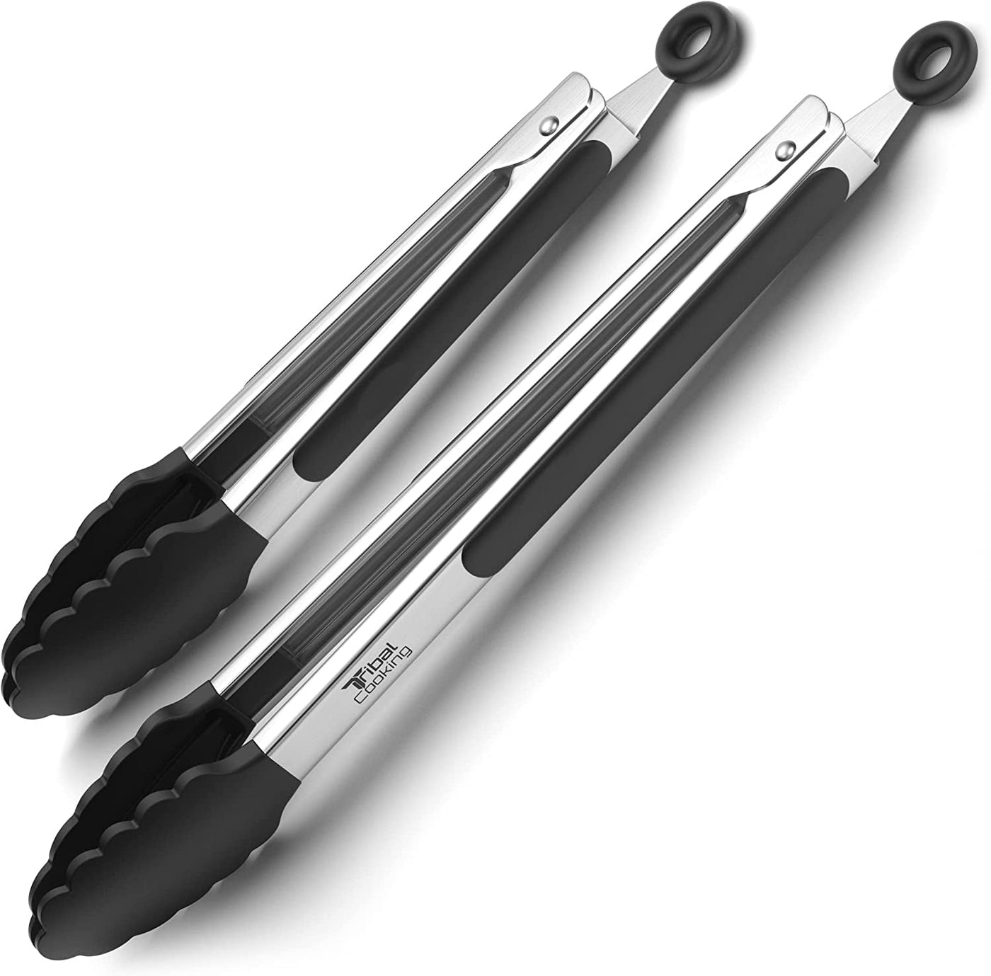 Tribal Kitchen Tongs with Silicone Tips - Stainless Steel Cooking Tongs Set - 9 and 12 Sizes - Heat Resistant, Non-Slip Grip - Salad, Grill, and Boiling Water Tongs