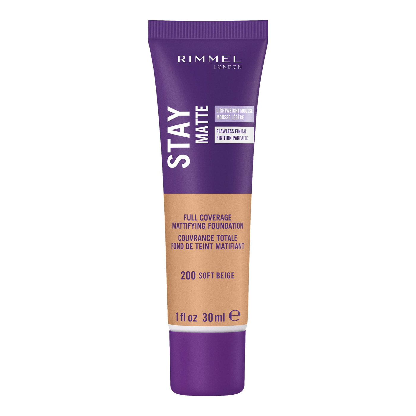 Rimmel London Stay Matte Liquid Mousse - 200 Soft Beige - Foundation, Lightweight, Shine Control, Oil-Free, 1Oz