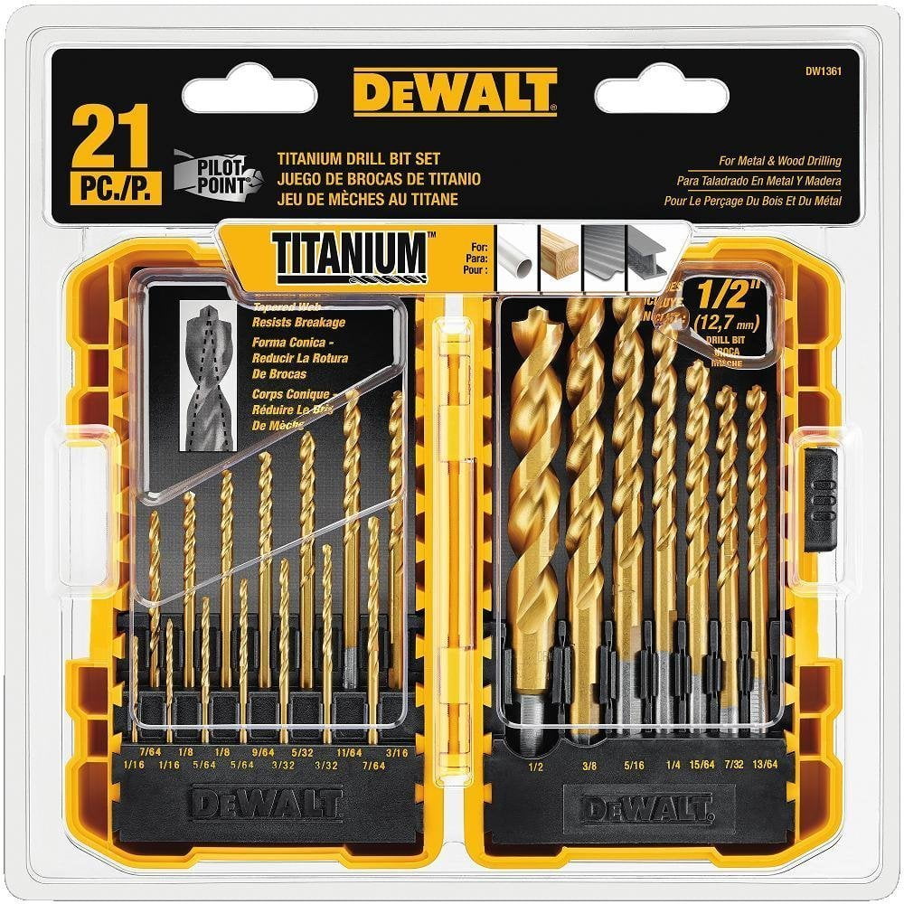 Dewalt Titanium Nitride Coated Drill Bit Set, Pilot Point, 21-Piece (DW1361)