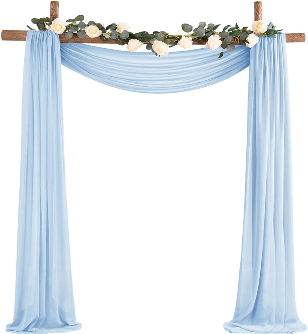 Wedding Arch Draping Fabric 3 Panels 29" x 19Ft Baby Blue Sheer Chiffon Curtain Drapes 6 Yards for Wedding Ceremony Birthday Party Decoration