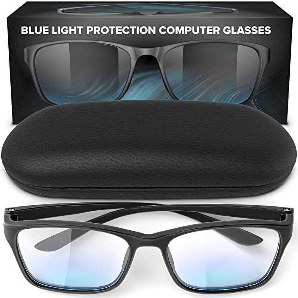 Stylish Blue Light Blocking Glasses for Women or Men - Ease Computer and Digital Eye Strain, Dry Eyes, Headaches and Blurry Vision - Instantly Blocks Glare from Computers and Phone Screens w/Case