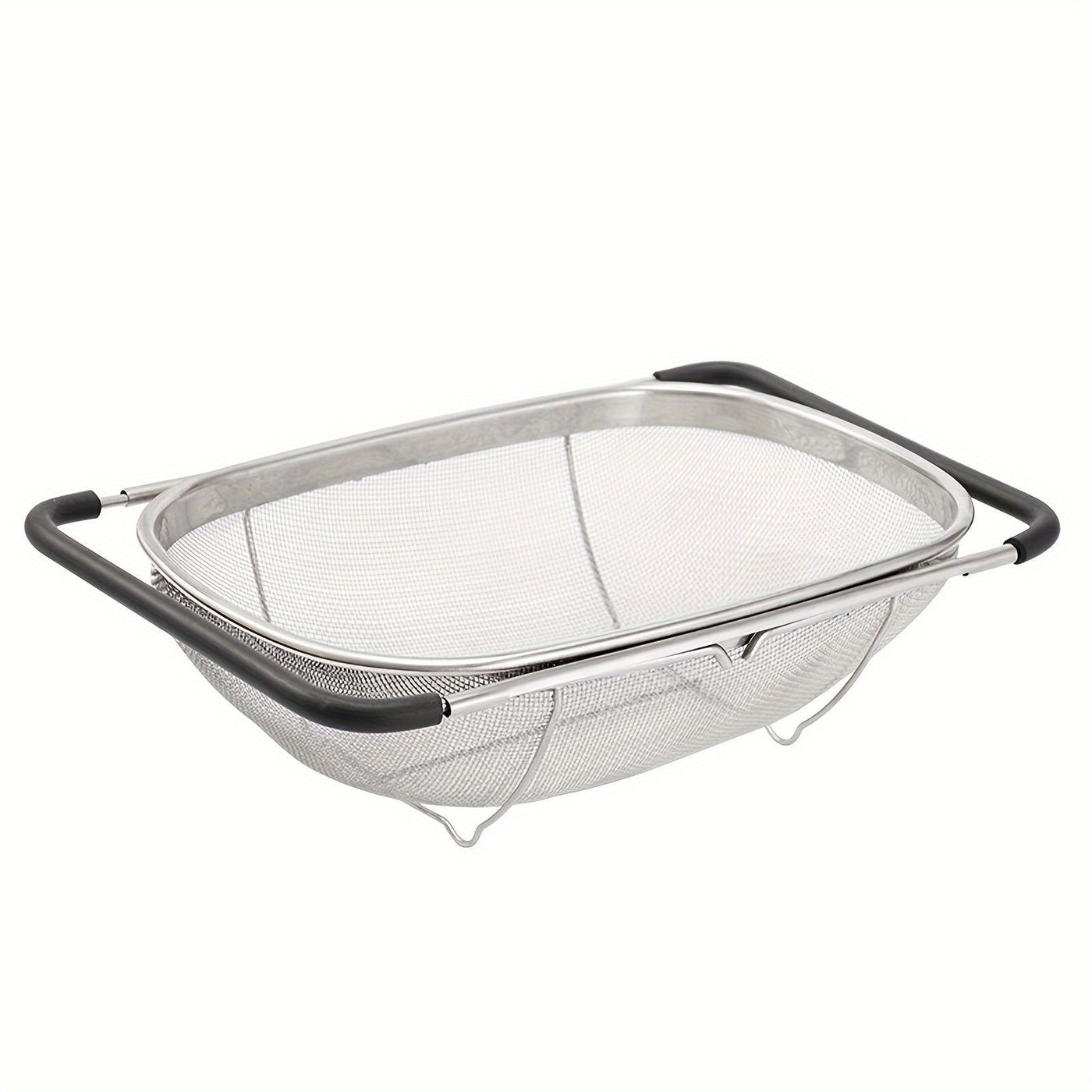 1pc  Premium Over The Sink Stainless Steel Oval Colander With Fine Mesh Strainer Basket & Expandable Rubber Grip Handles - Strain  Drain  Rinse Fruits  Vegetables