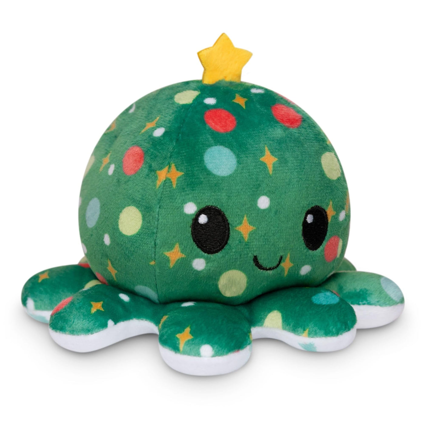 TeeTurtle - The Original Reversible Octopus Plushie - Christmas Trees + Ornaments - Cute Sensory Fidget Stuffed Animals That Show Your Mood