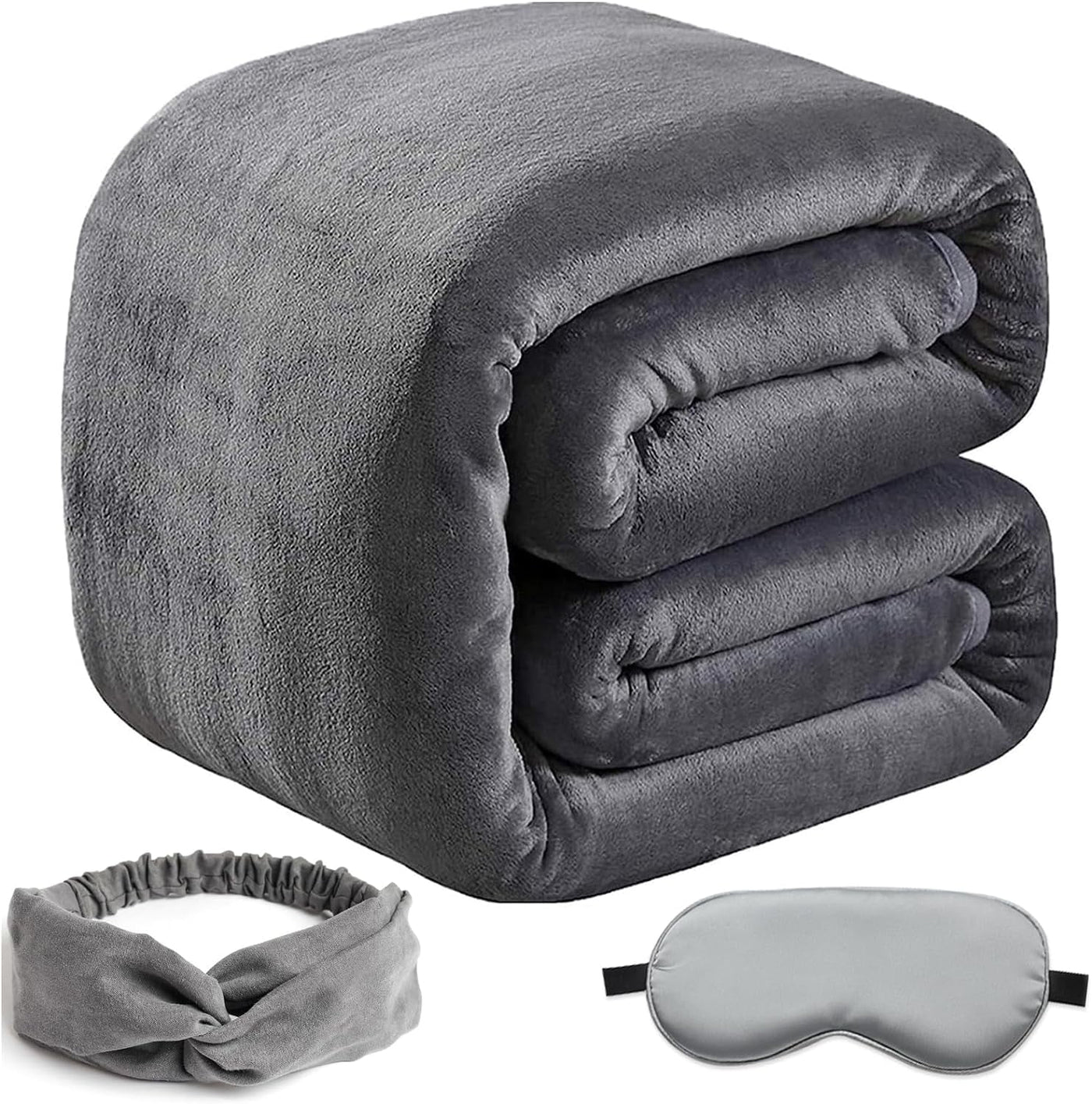 SOFTCARE Fleece Bed Blanket with Eye Mask & Headband, All-Season,Anti-Static,Thicken 350GSM Warm Fuzzy Blanket Lightweight Thermal Blanket for Couch,Bed,and Sofa-Dark Gray, Queen Size 90"*90" Queen / Full (90-Inch-by-90-Inch) Dark Grey