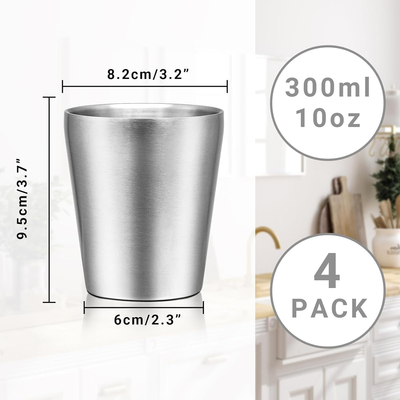 Metal Drinking Cup, 10 Oz (About 283.5 Grams) Thermos Cup, 4-Pack Double-La