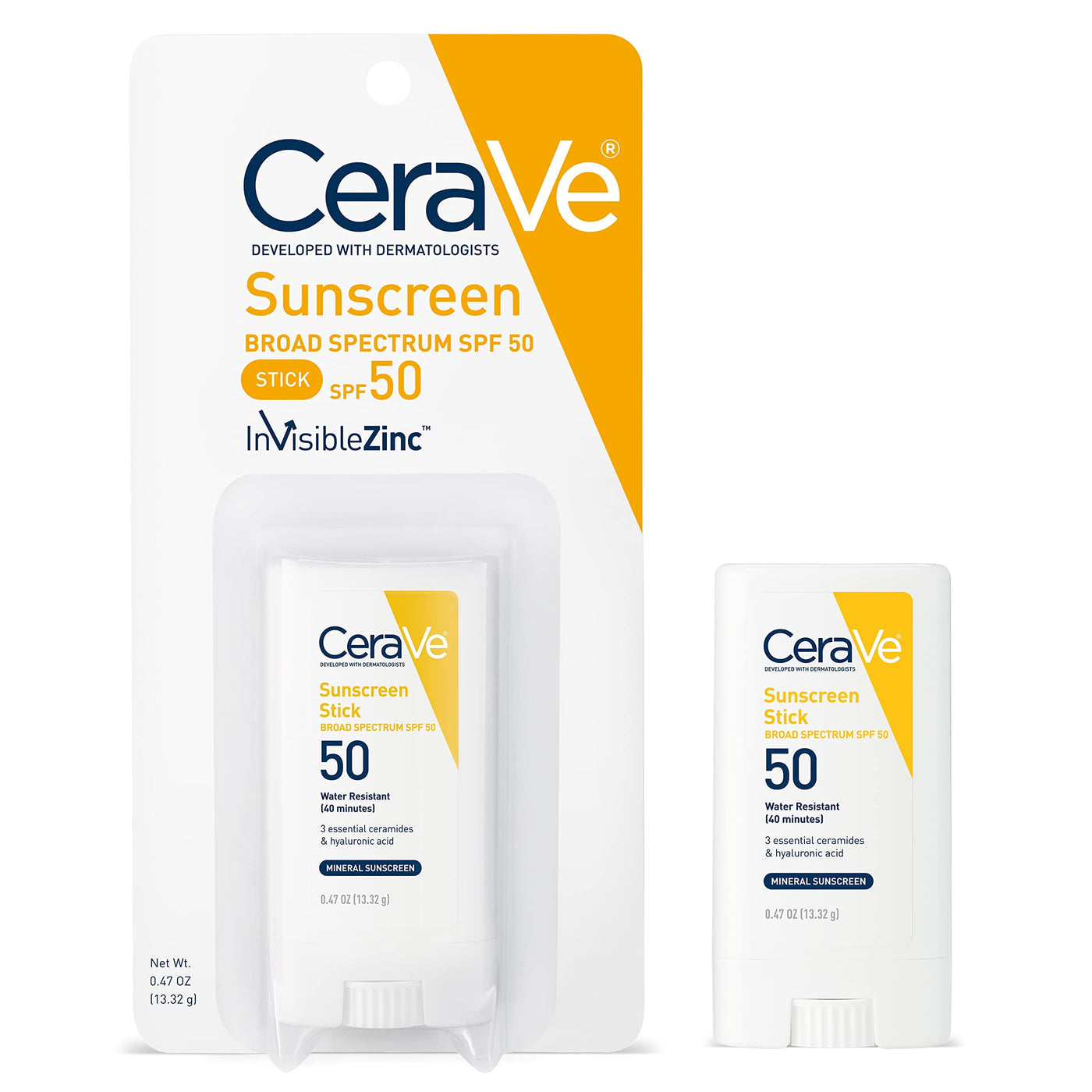 CeraVe Mineral Sunscreen Stick SPF 50 | Broad Spectrum SPF + Hyaluronic Acid + Ceramides | Titanium Dioxide & Zinc Oxide Sunscreen | 100% Mineral Face Sunscreen Stick | Fragrance Free & Oil Fr