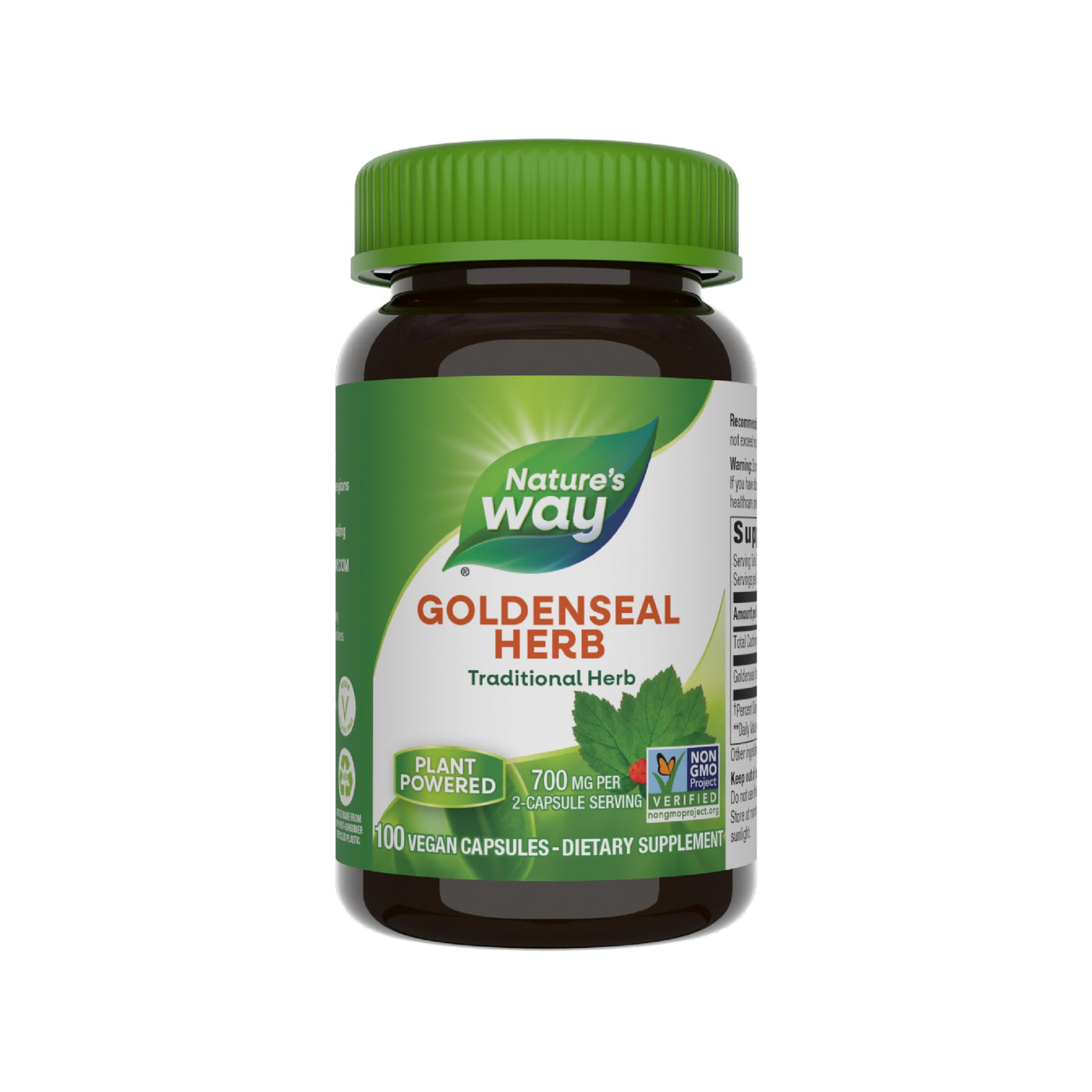 Nature's Way Herbal Goldenseal - 700 mg Goldenseal per 2-Capsule Serving - Gluten Free - Non-GMO Project Verified - 100 Vegan Capsules