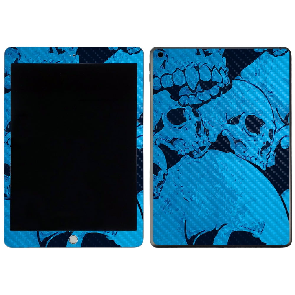 Carbon Fiber Skin Decal Wrap Compatible With Apple iPad 10.2" (2019) Sticker Design Blue Skulls