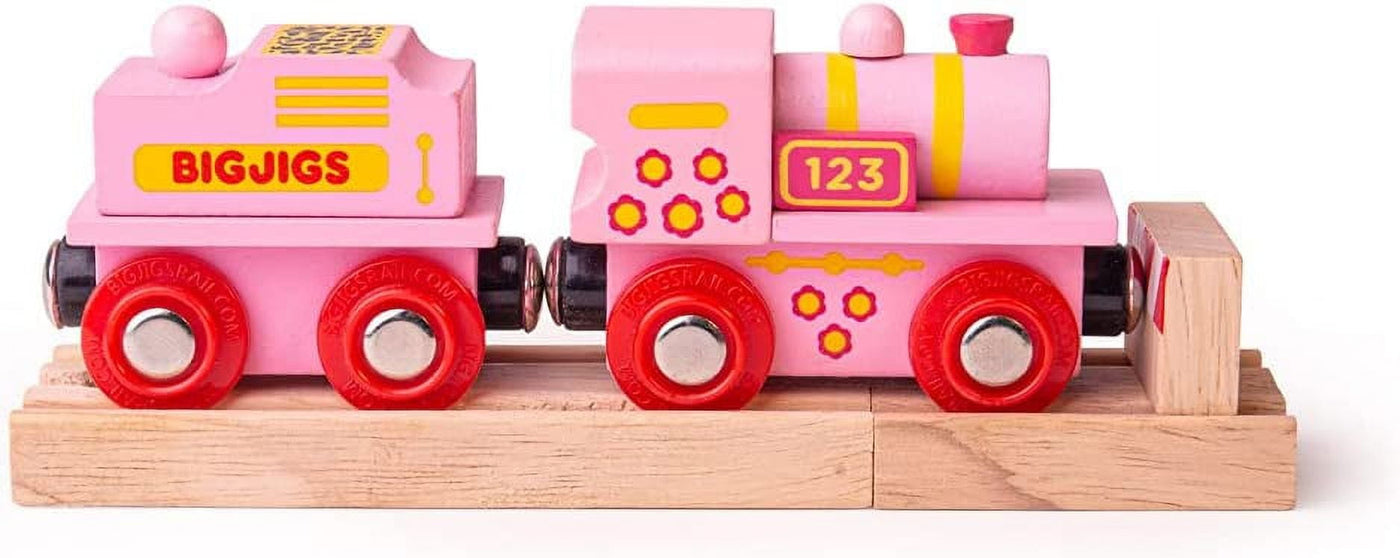 Bigjigs Rail Pink 123 Engine Other Major Wooden Rail Brands Are Compatible