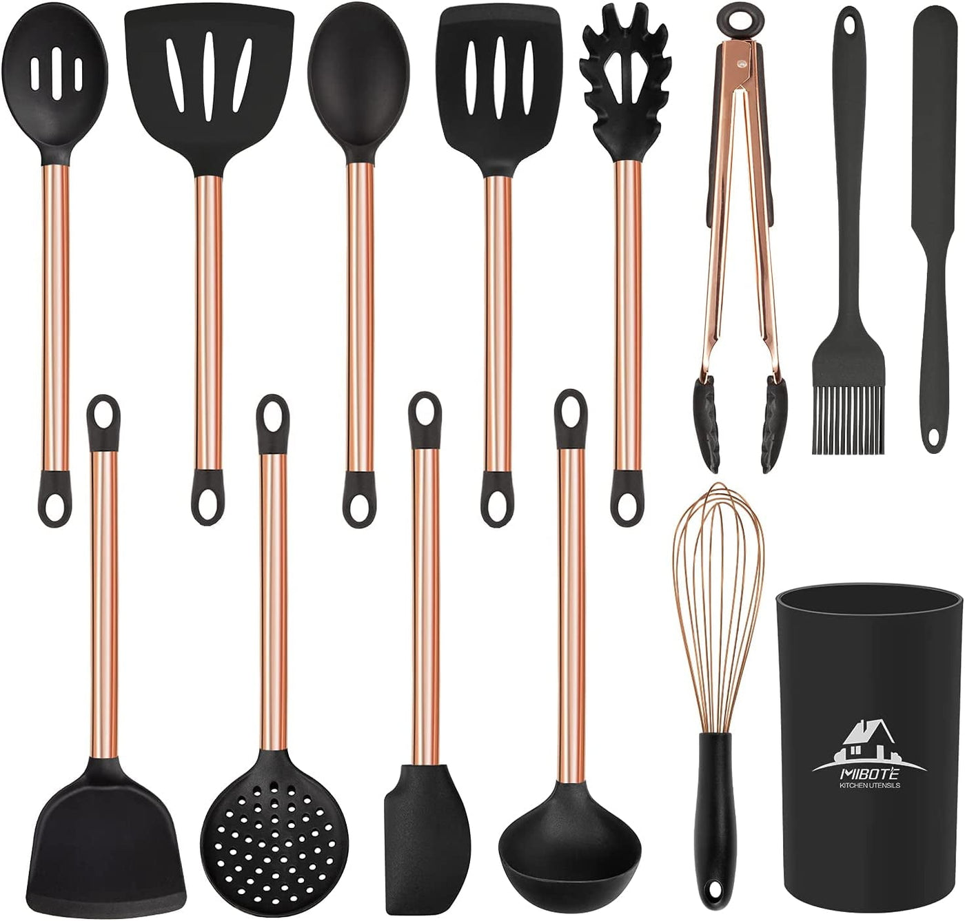 Premium 14-Piece Silicone Cooking Utensil Set | Heat Resistant Kitchen Tools with Stainless Steel Handle | Non-Stick and BPA-Free | Complete Kitchen Accessories for Nonstick Cookware