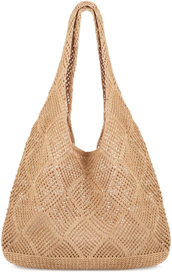 COOKOOKY Crochet Beach Tote bag Summer Beach Bag for Women Aesthetic Mesh Tote Bag Hippie Bag Knit Bag