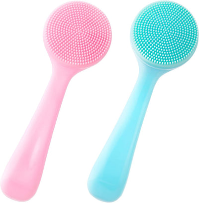 2 Pack Silicone Manual Facial Cleansing Brush, Skin Friendly Waterproof Face Cleaning Scrubber Exfoliator Cleanser for Blackheads Whiteheads Makeup Residues Removal- Blue & Pink