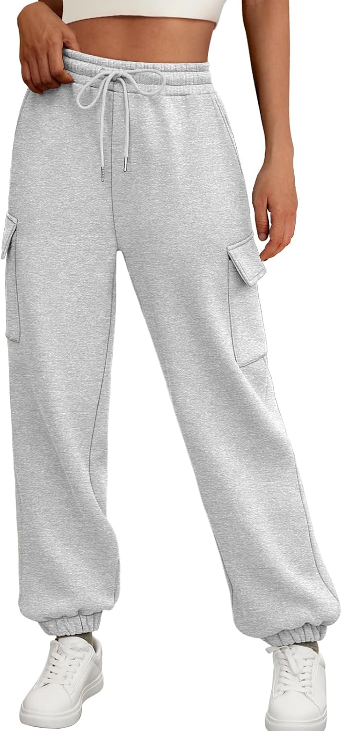 AUTOMET Womens Sweatpants Cargo Fleece Lined Baggy Athletic Jogger with Pockets 2024 Casual Trendy Pants Fall Outfits