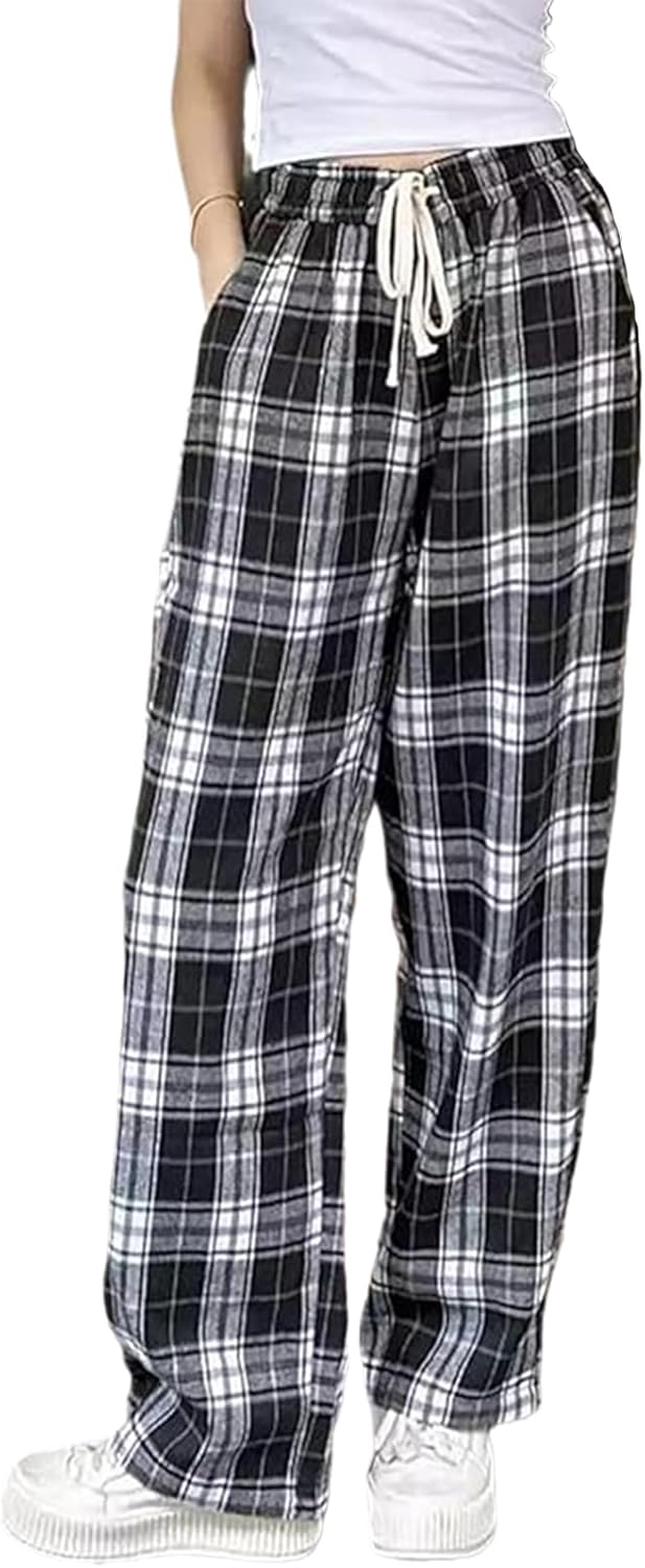 Women's Lounge Pants Plaid Teen Clothing Comfy Baggy Trendy Cute Soft Waist Drawstring with Pockets