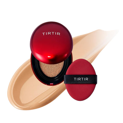 [*Mini Size*] TIRTIR Mask Fit Red Cushion Foundation | Full coverage, Weighless, Skin fit, Satin Glow Finish, Korean cushion foundation (#21N Ivory, 0.15 Fl Oz)