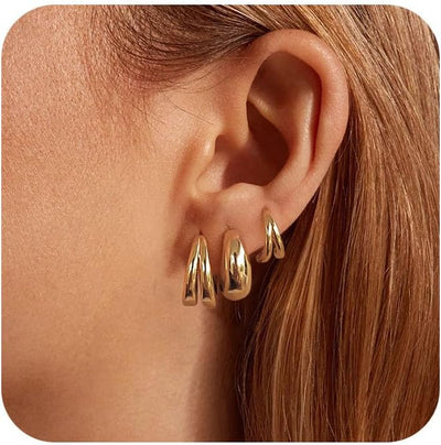 3 Pairs Gold Hoop Earrings Set: Dainty Stud Earrings Trendy Small 14K Gold Plated Hypoallergenic Dangle Cartilage Huggie Hoop Earrings for Women Gold Jewelry for Women Gifts