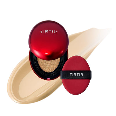 [*Mini Size*] TIRTIR Mask Fit Red Cushion Foundation | Full coverage, Weighless, Skin fit, Satin Glow Finish, Korean cushion foundation (#21N Ivory, 0.15 Fl Oz)