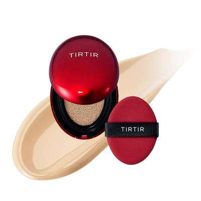 [*Mini Size*] TIRTIR Mask Fit Red Cushion Foundation | Full coverage, Weighless, Skin fit, Satin Glow Finish, Korean cushion foundation (#21N Ivory, 0.15 Fl Oz)