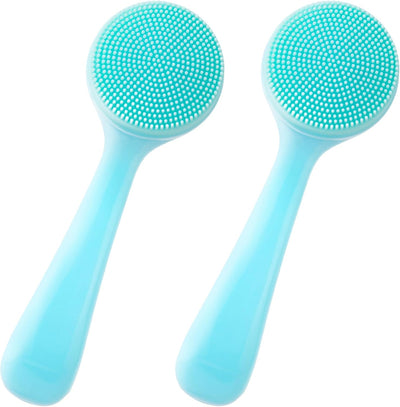 2 Pack Silicone Manual Facial Cleansing Brush, Skin Friendly Waterproof Face Cleaning Scrubber Exfoliator Cleanser for Blackheads Whiteheads Makeup Residues Removal- Blue & Pink