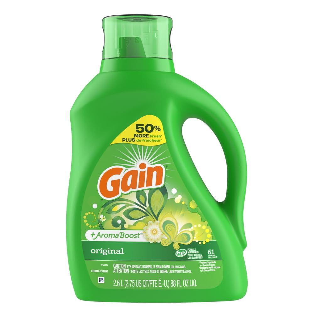 Gain + Aroma Boost Liquid Laundry Detergent, Original Scent, 61 Loads, 88 Fl Oz, He Compatible