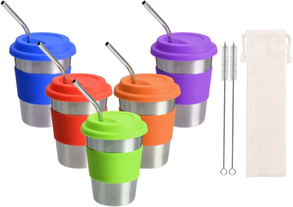 12 Oz Stainless Steel Cups with Lids and Straws | Eco-Friendly Drinking Tumbler with Silicone Sleeves | BPA-Free & Leak Proof | Perfect for Kids and Adults