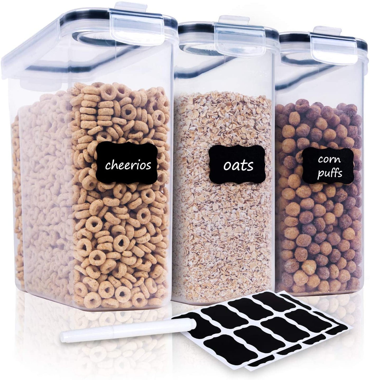 Cereal Container Storage Set - 3 Piece Airtight Large Cereal Storage Containers BPA Free Dispenser Cereal Storage Container Set with Free Labels & Pen (135.2oz) - FOOYOO