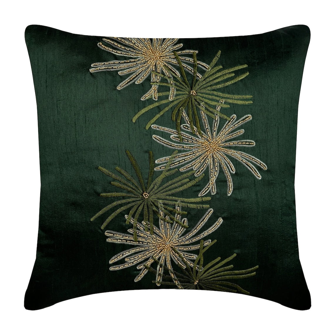 Decorative Pillow Cover, Dark Green Throw Pillows Cover, Botanical Pillows Cover, Throw Pillow Covers 18x18 inch (45x45 cm), Square Silk Pillowcase, Floral, Tropical - Green Foliage