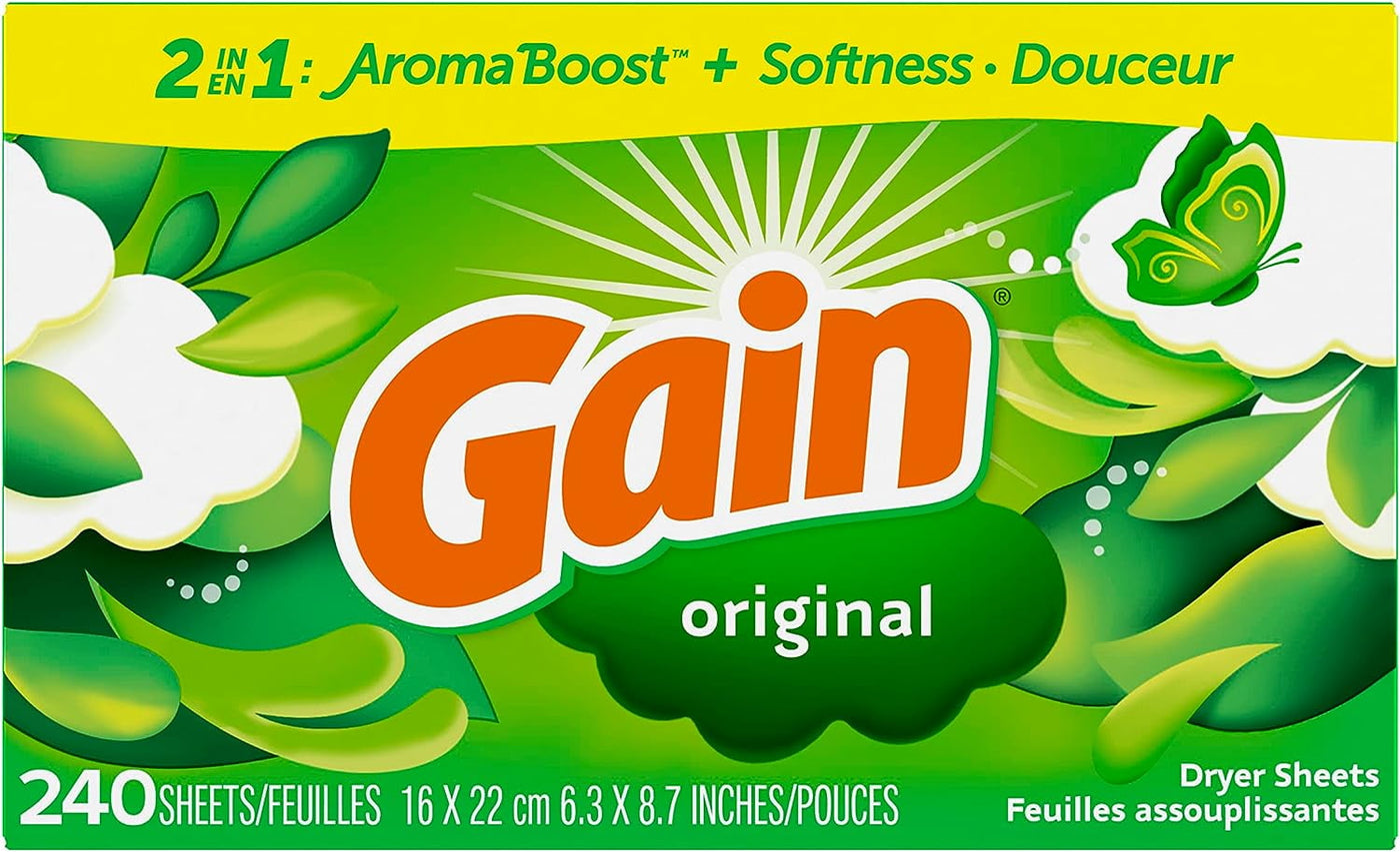 Gain Dryer Sheets Laundry Fabric Softener, Original Scent, 240 Count