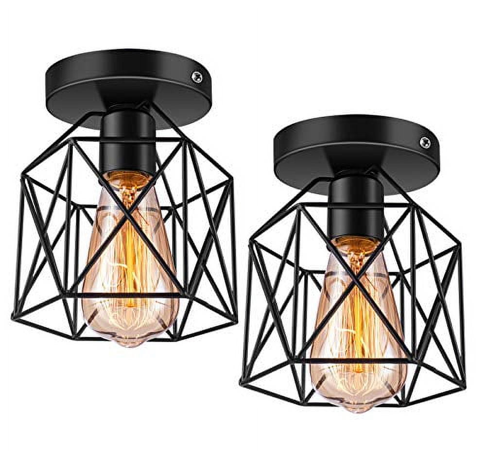 Licperron Semi-Flush Mount Ceiling Light E26 E27 Retro Black Industrial Ceiling Light Fixture for Porch Hallway Kitchen Farmhouse Lighting 2 Pack