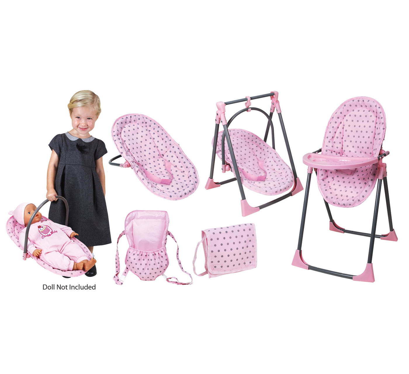 Lissi Baby Doll 6-in-1 Convertible Highchair Doll Playset, 5 Pieces