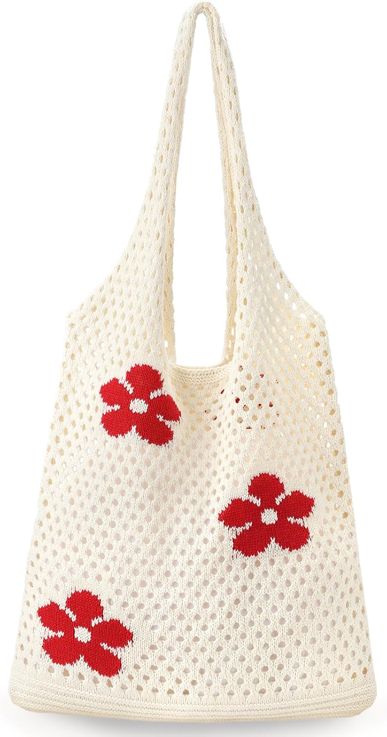 hatisan Crochet Bags for Women Summer Beach Tote Bag Aesthetic Tote Bag Hippie Bag Knit Bag