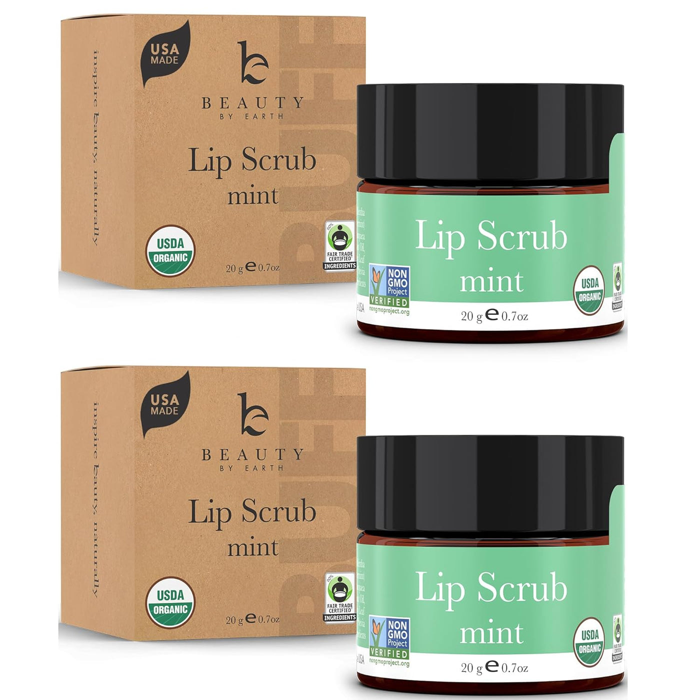 Organic Lip Scrub Mint - USA Made Exfoliating Lip Scrub with Natural & Organic Ingredients, Moisturizing Lip Exfoliator Scrub for Dry Lips, Lip Scrubber Exfoliator & Sugar Scrub for Smooth Lips