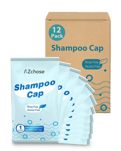 Shampoo Caps No Water Rinse Free for Bedridden Patients, Hospital Stays & Post Surgery Home Care, Disposable Waterless Shampoo Shower Cap for Elderly, Microwaveable & Hypoallergenic, 12 Pack