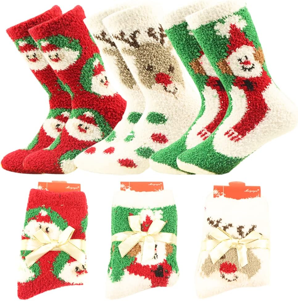 Yoicy Women Christmas Fuzzy Fluffy Socks - Cozy Warm Slipper Bed Socks For Xmas Gift