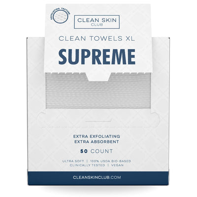 Clean Skin Club Clean Towels XL™, 100% USDA Biobased Face Towel, Disposable Face Towelette, Makeup Remover Dry Wipes, Ultra Soft, 50 Ct, 1 Pack