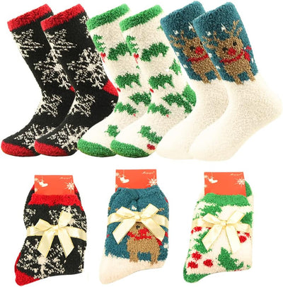 Yoicy Women Christmas Fuzzy Fluffy Socks - Cozy Warm Slipper Bed Socks For Xmas Gift