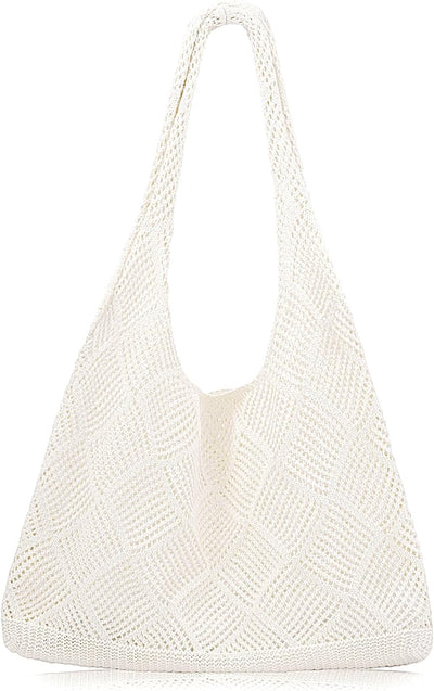 COOKOOKY Crochet Beach Tote bag Summer Beach Bag for Women Aesthetic Mesh Tote Bag Hippie Bag Knit Bag