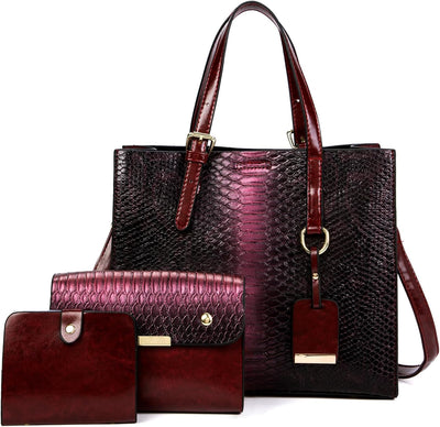 KingTo Women's Crocodile Pattern Satchel Handbags Stylish Tote Handbags crocodile purses for women 3 Pcs Set