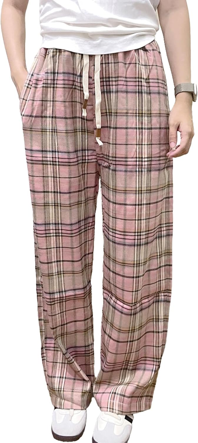 Women's Lounge Pants Plaid Teen Clothing Comfy Baggy Trendy Cute Soft Waist Drawstring with Pockets