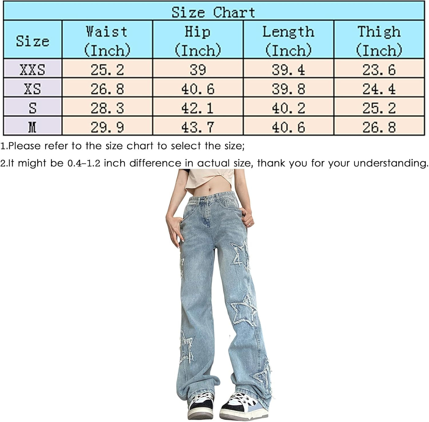 Womens Trendy High Waist Wide Leg Y2K Jeans Aesthetic Star Pants Teen Girls Boyfriend Loose Fit Star Embroidery Jeans