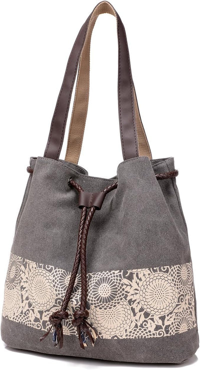 Women Printing Canvas Shoulder Bag Casual Hand Bags Purse Retro Tote Bags