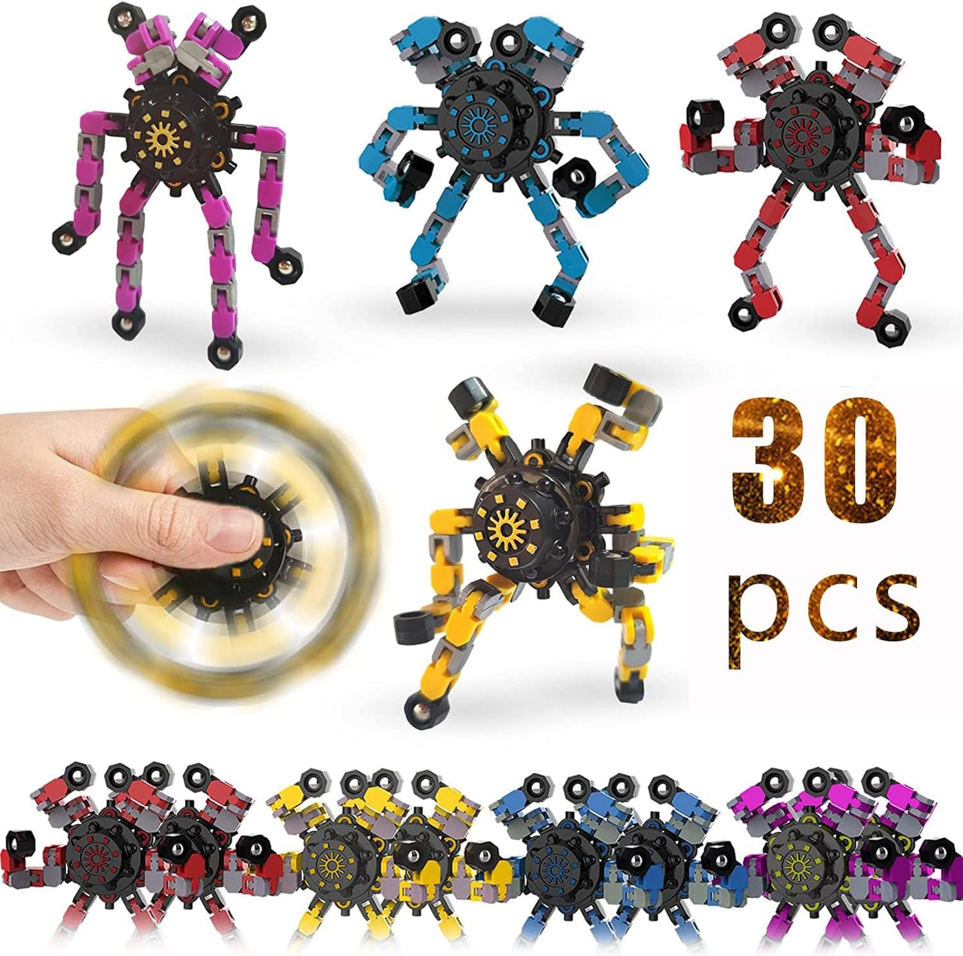 20pcs Random Fidget Spinners,DIY Deformable Robot Fingertip Toys,Decompression Spinner,Deformable Creative Mechanical Gyro Toys,Stress Relief Mechanical Chain Toy for Kids Adults，Party Supplies